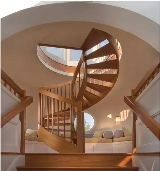Timber helical stair, oak treads and turned balusters (ST-07)