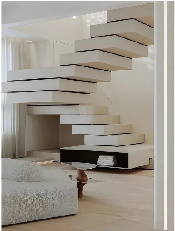 Floating treads with dark nosing, painted treads, concealed fixings (ST-08)