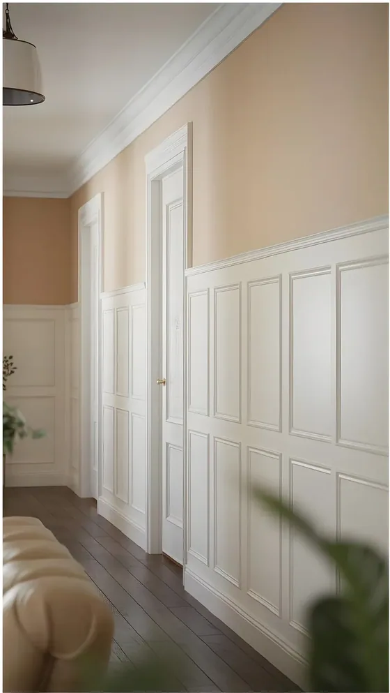 Raised-panel wainscoting, painted mdf, raised panels (WP-04)