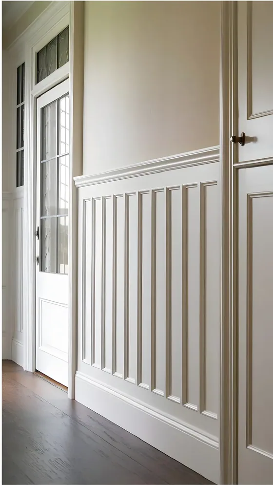 Board-and-batten wainscoting, painted timber battens (WP-05)