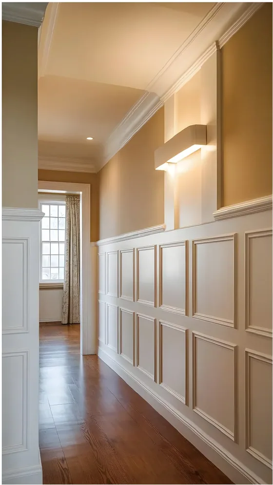Flat-panel wainscoting with cornice, painted mdf, cornice (WP-08)