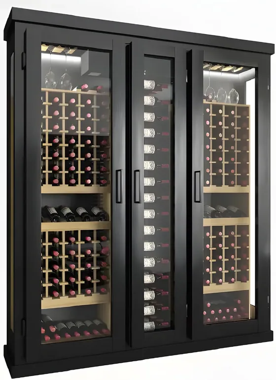 Three-door wine cabinet, painted carcass, glazed doors, climate control (WN-04)