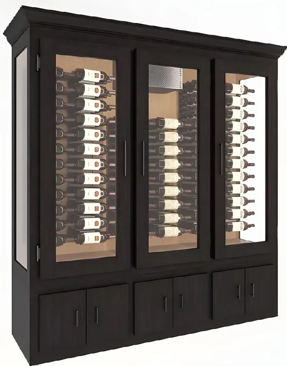 Wine cabinet with drawer base, painted carcass, glazed doors (WN-07)