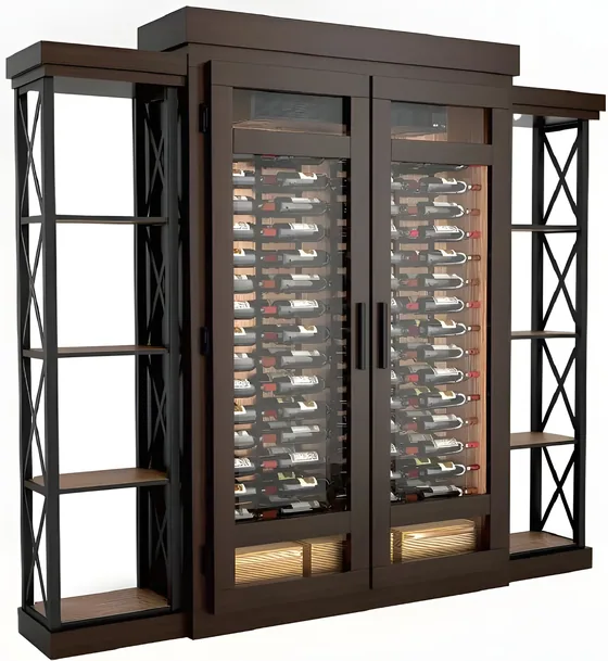 Wine cabinet with iron side racks, timber carcass, iron x-frame racks (WN-08)