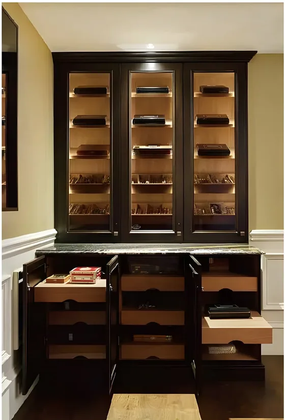 Humidor cabinet with tray drawers, cedar-lined drawers, stone top (CG-03)