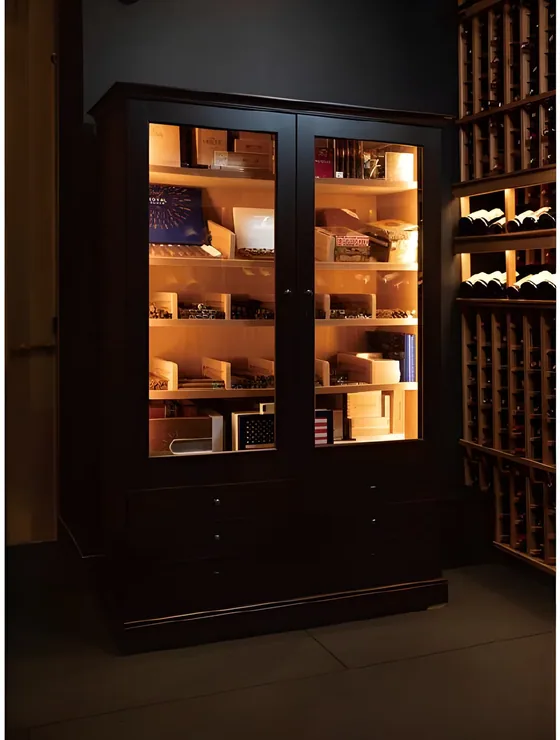 Glazed humidor cabinet, dark timber, glazed doors, cedar lining (CG-04)