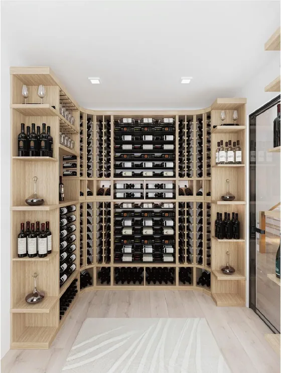 Compact wine closet, oak racking, glazed door (WN-12)